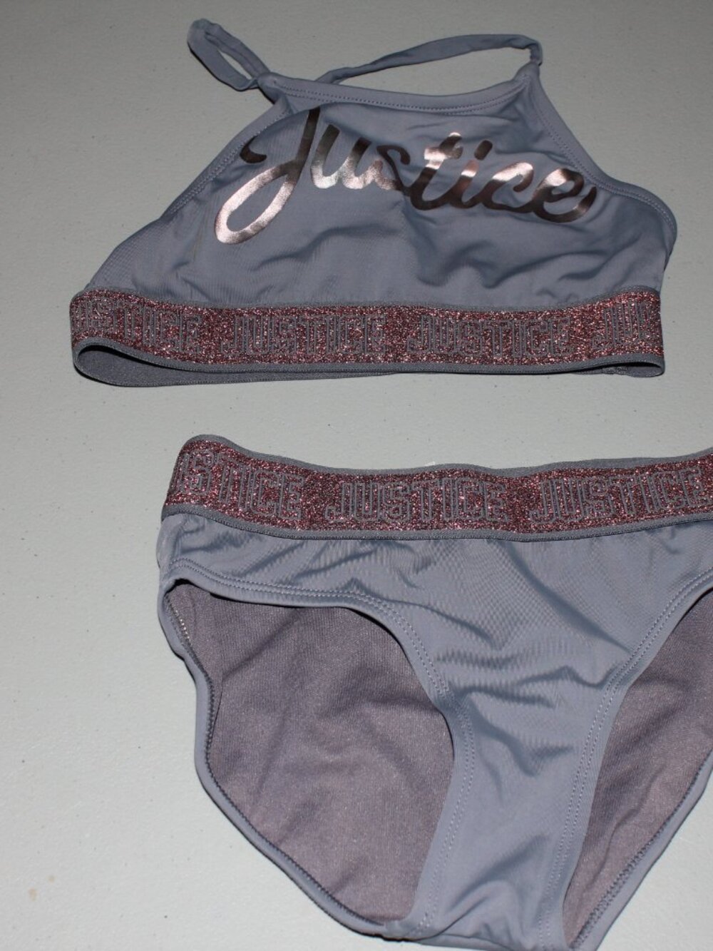 Grey 2 Pcs Justice Bikini Swimsuit Size 10